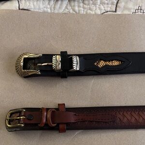 Men's Black and Brown Leather Belts with Decorative Buckles